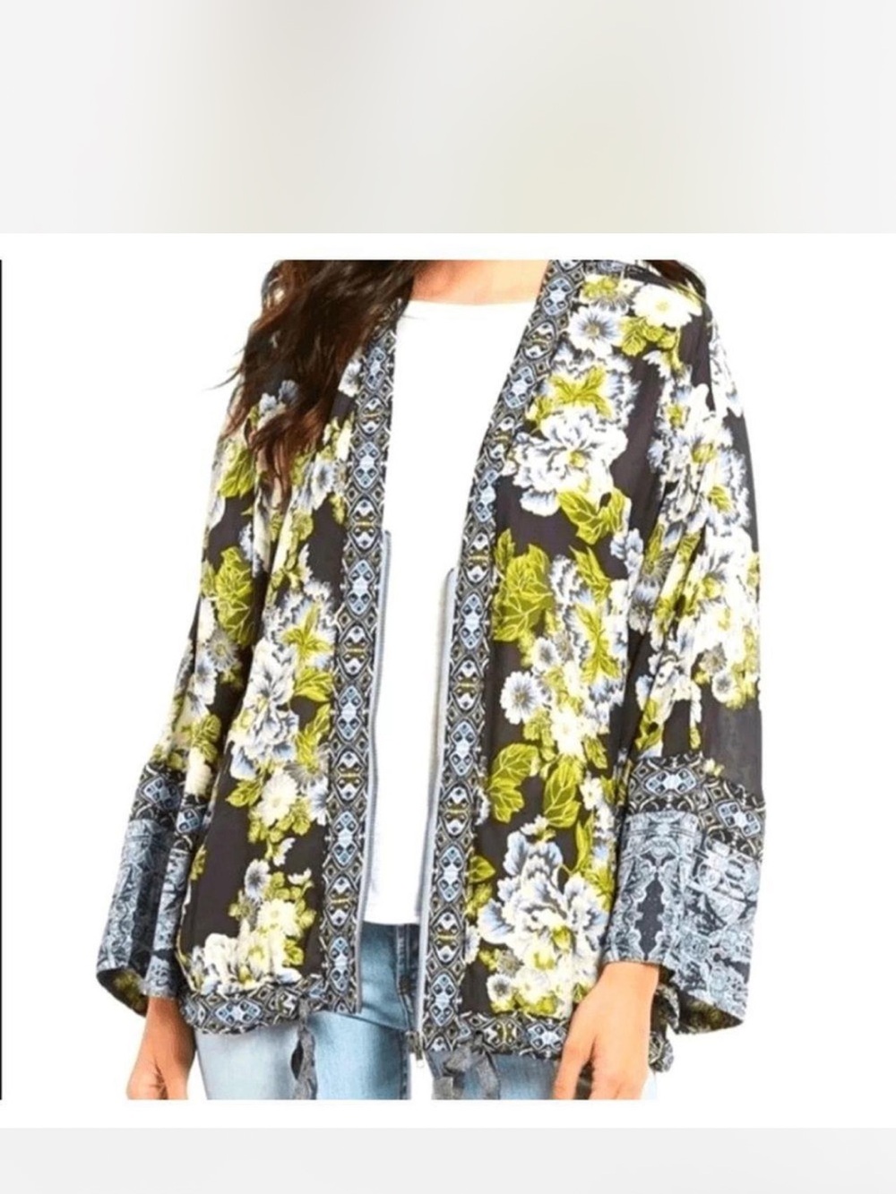 Free People Wildflower Cinched Kimono boho lightweight cardigan festival sz-M/L